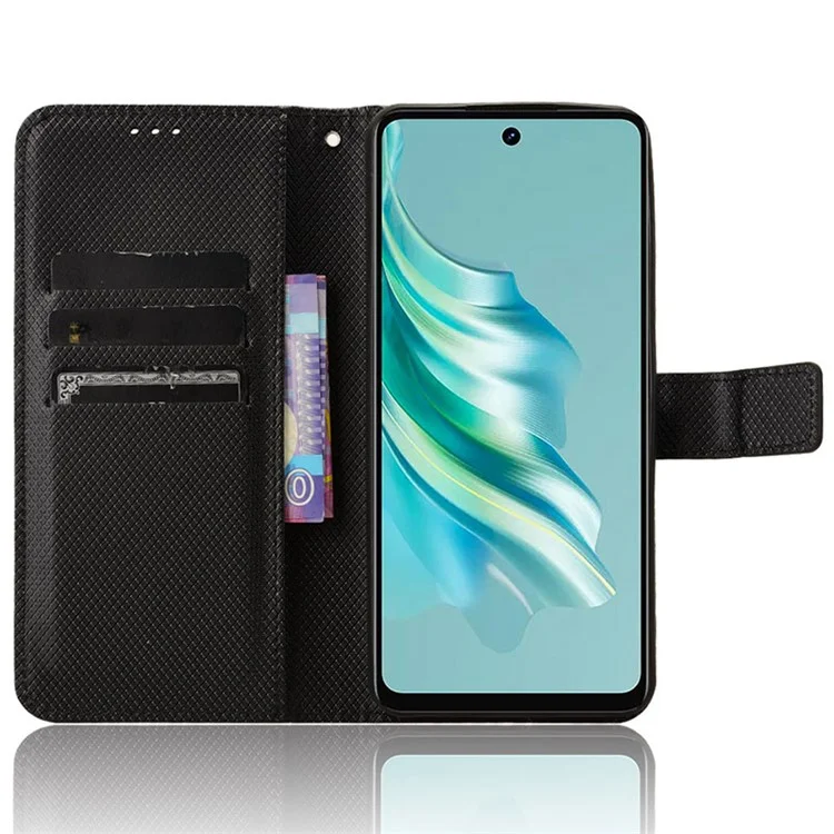 For TECNO Spark 20 KJ5 / Infinix Smart 8 Plus X6526 Case Diamond Texture Leather Wallet Stand Phone Protector - Black