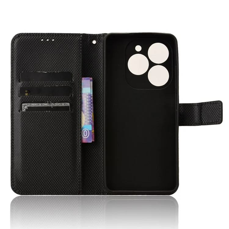 For TECNO Spark 20 KJ5 / Infinix Smart 8 Plus X6526 Case Diamond Texture Leather Wallet Stand Phone Protector - Black