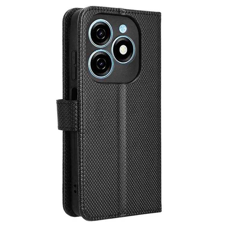 For TECNO Spark 20 KJ5 / Infinix Smart 8 Plus X6526 Case Diamond Texture Leather Wallet Stand Phone Protector - Black