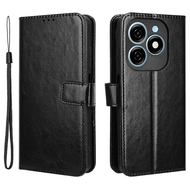 Para TECNO Spark 20 KJ5 / Infinix Smart 8 Plus X6526 Estuche Antiara??azos Cuero Textura Caballo Loco Soporte de Tel??fono Cubierta - Negro