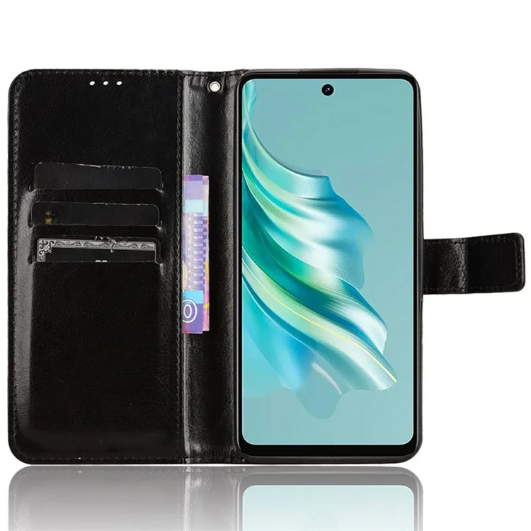 Para TECNO Spark 20 KJ5 / Infinix Smart 8 Plus X6526 Estuche Antiara??azos Cuero Textura Caballo Loco Soporte de Tel??fono Cubierta - Negro