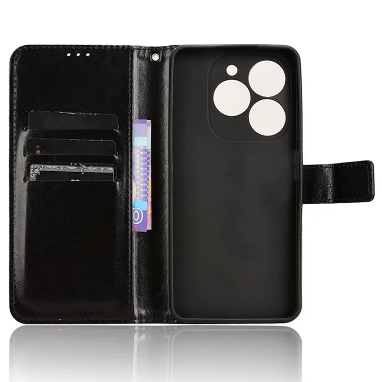 Para TECNO Spark 20 KJ5 / Infinix Smart 8 Plus X6526 Estuche Antiara??azos Cuero Textura Caballo Loco Soporte de Tel??fono Cubierta - Negro