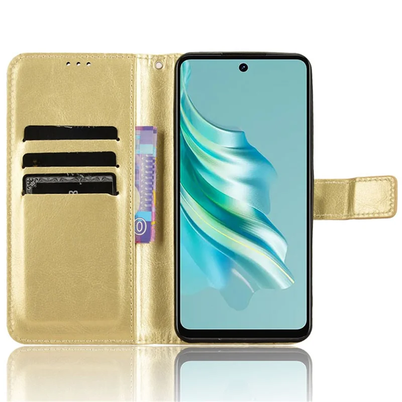For TECNO Spark 20 KJ5 / Infinix Smart 8 Plus X6526 Case Anti-Scratch Leather Crazy Horse Texture Phone Stand Cover - Gold