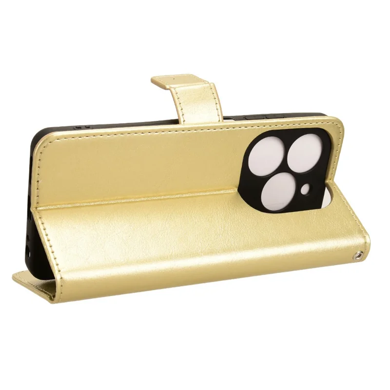 For TECNO Spark 20 KJ5 / Infinix Smart 8 Plus X6526 Case Anti-Scratch Leather Crazy Horse Texture Phone Stand Cover - Gold