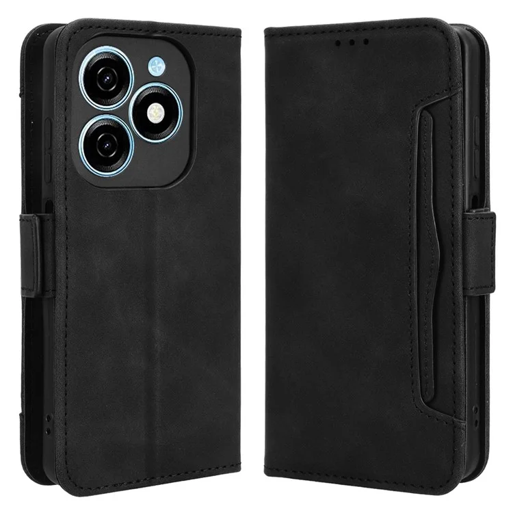 For TECNO Spark 20 KJ5 / Infinix Smart 8 Plus X6526 Case PU Leather Multiple Card Slots Wallet Stand Phone Guard Cover - Black