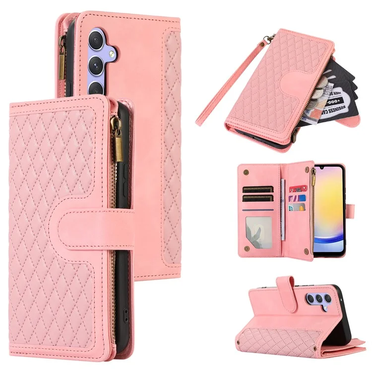 Für Samsung Galaxy A25 5G (Global) (161,0 x 76,5 x 8,3 mm) Hülle Prägung PU-Leder 9 Kartensteckplätze Wallet Phone Cover - Roségold