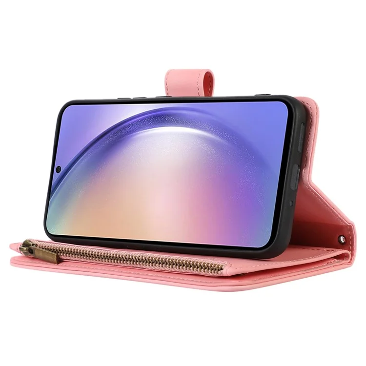 Für Samsung Galaxy A25 5G (Global) (161,0 x 76,5 x 8,3 mm) Hülle Prägung PU-Leder 9 Kartensteckplätze Wallet Phone Cover - Roségold