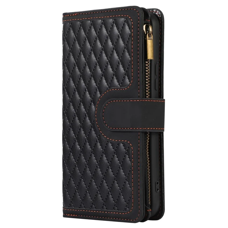 Para Samsung Galaxy A05s 4G Case Zipper Leather Rhombus Grid Imprinted Phone Protector - Preto