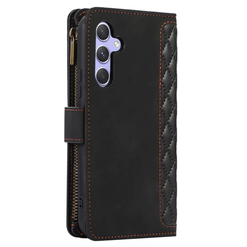 Para Samsung Galaxy A05s 4G Case Zipper Leather Rhombus Grid Imprinted Phone Protector - Preto