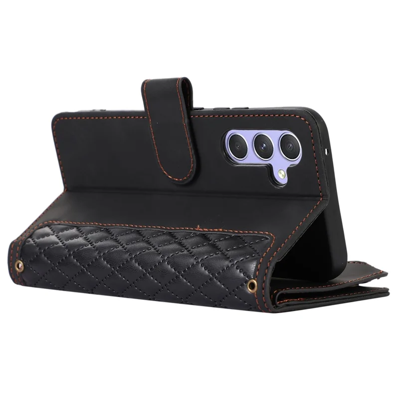 Para Samsung Galaxy A05s 4G Case Zipper Leather Rhombus Grid Imprinted Phone Protector - Preto