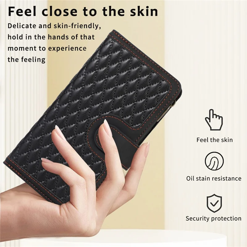 Para Samsung Galaxy A05s 4G Case Zipper Leather Rhombus Grid Imprinted Phone Protector - Preto