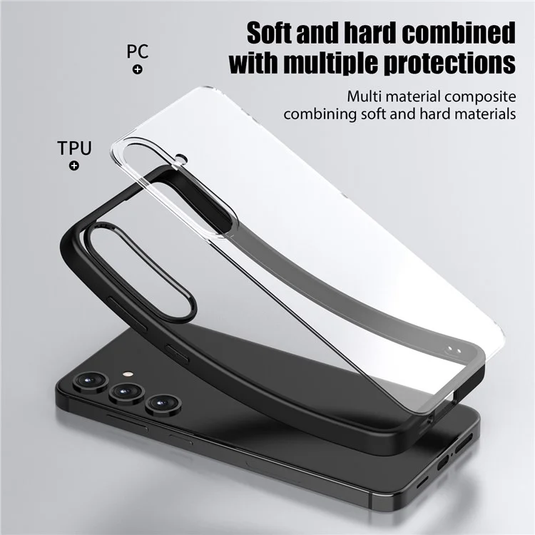 Para Samsung Galaxy S24+ Capa Case Crystal Clear Hard PC + Soft TPU Capa de Telefone - Preto