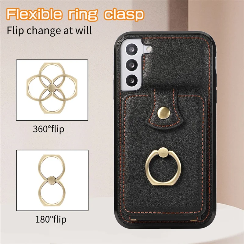 For Samsung Galaxy S22+ 5G Case Kickstand Slim-Fit TPU+PU Leather Mobile Phone Cover - Black