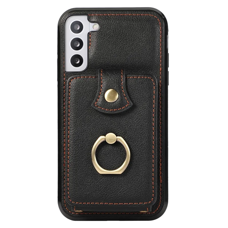 For Samsung Galaxy S22+ 5G Case Kickstand Slim-Fit TPU+PU Leather Mobile Phone Cover - Black