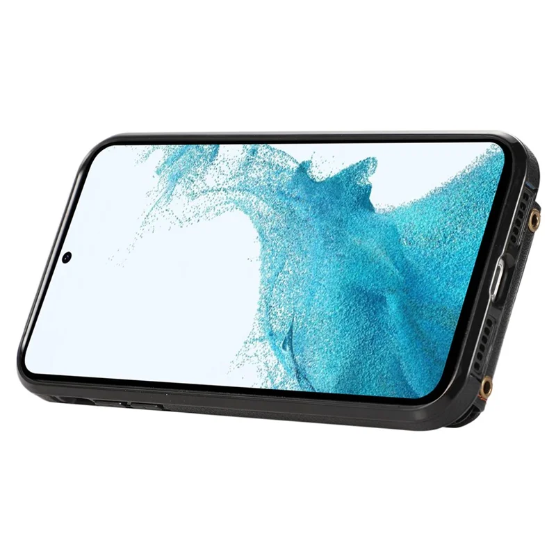 For Samsung Galaxy S22+ 5G Case Kickstand Slim-Fit TPU+PU Leather Mobile Phone Cover - Black