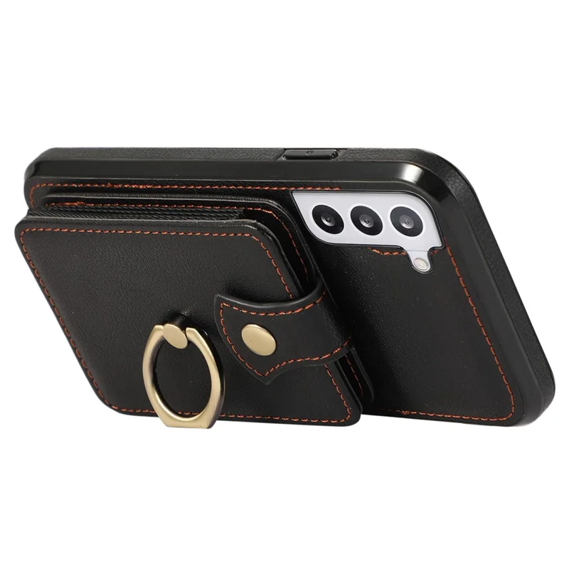 For Samsung Galaxy S22+ 5G Case Kickstand Slim-Fit TPU+PU Leather Mobile Phone Cover - Black