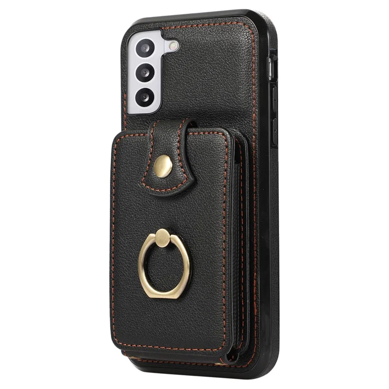 For Samsung Galaxy S22+ 5G Case Kickstand Slim-Fit TPU+PU Leather Mobile Phone Cover - Black