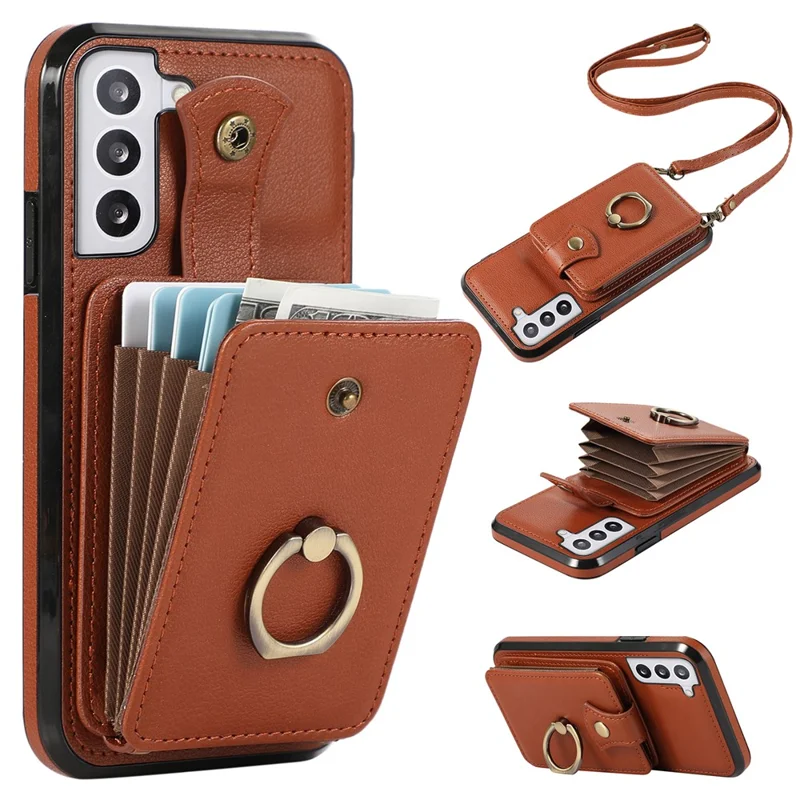 Pour Samsung Galaxy S21 4G / 5G Étui Support Kickstand TPU+PU Cuir Slim-Fit Housse de Téléphone - Marron