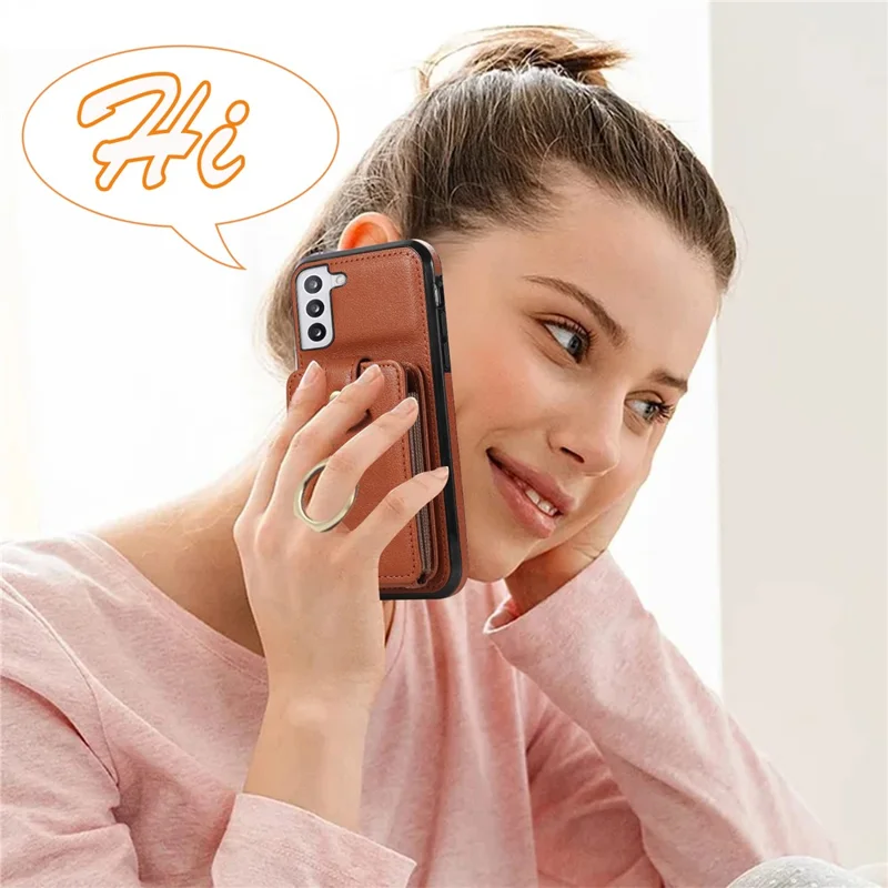 Pour Samsung Galaxy S21 4G / 5G Étui Support Kickstand TPU+PU Cuir Slim-Fit Housse de Téléphone - Marron