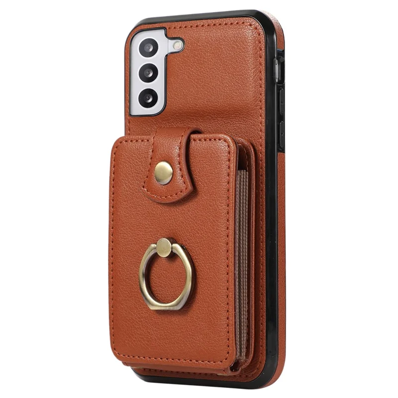 Pour Samsung Galaxy S21 4G / 5G Étui Support Kickstand TPU+PU Cuir Slim-Fit Housse de Téléphone - Marron
