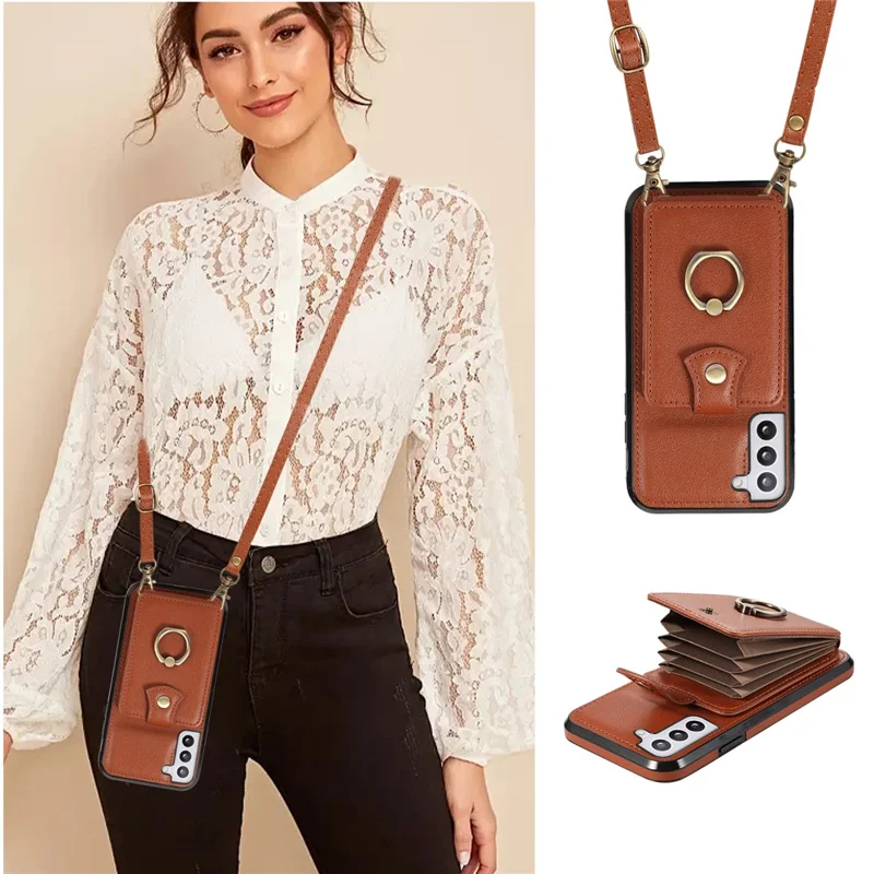 Pour Samsung Galaxy S21 4G / 5G Étui Support Kickstand TPU+PU Cuir Slim-Fit Housse de Téléphone - Marron