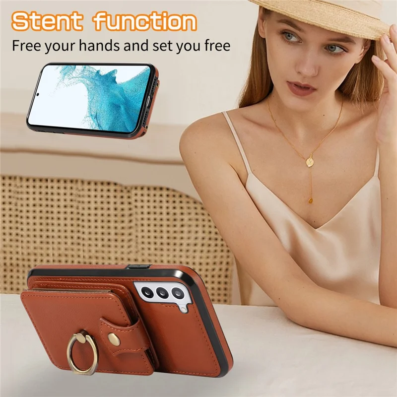 Pour Samsung Galaxy S21 4G / 5G Étui Support Kickstand TPU+PU Cuir Slim-Fit Housse de Téléphone - Marron