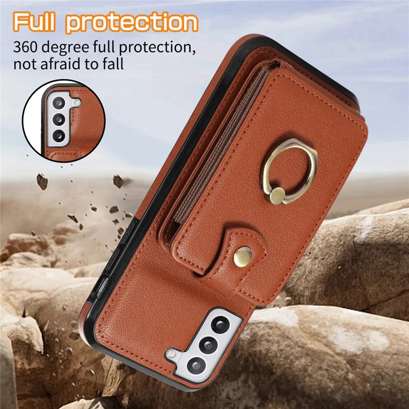 Pour Samsung Galaxy S21 4G / 5G Étui Support Kickstand TPU+PU Cuir Slim-Fit Housse de Téléphone - Marron