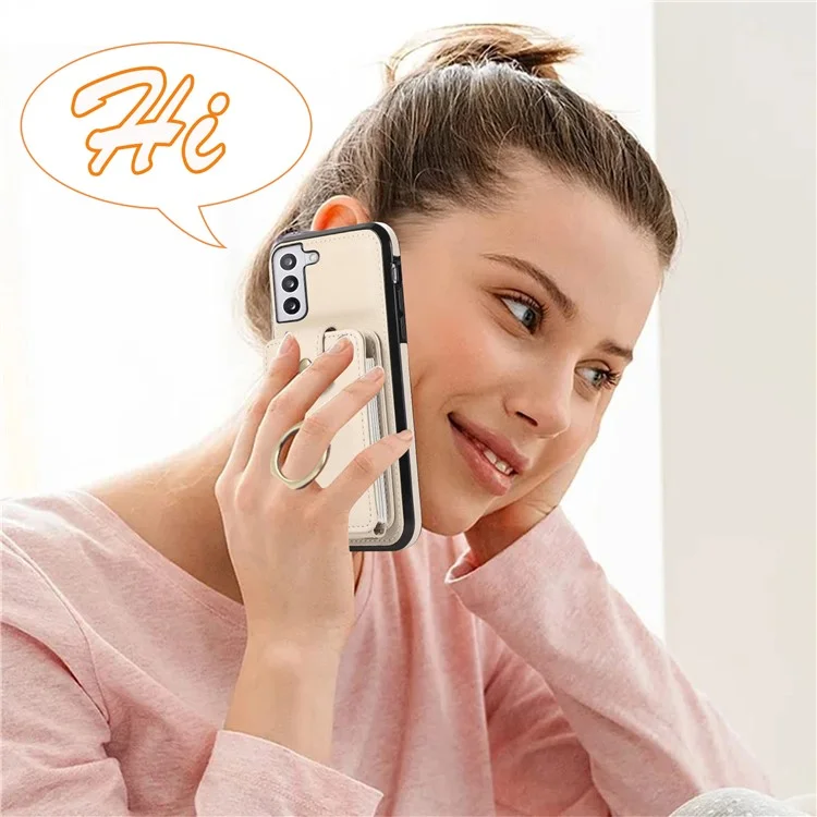 Para Samsung Galaxy S23 Case TPU+PU Leather Slim-Fit Mobile Phone Cover with Kickstand - Beige