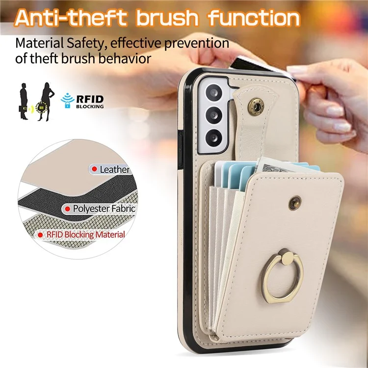 Para Samsung Galaxy S23 Case TPU+PU Leather Slim-Fit Mobile Phone Cover with Kickstand - Beige