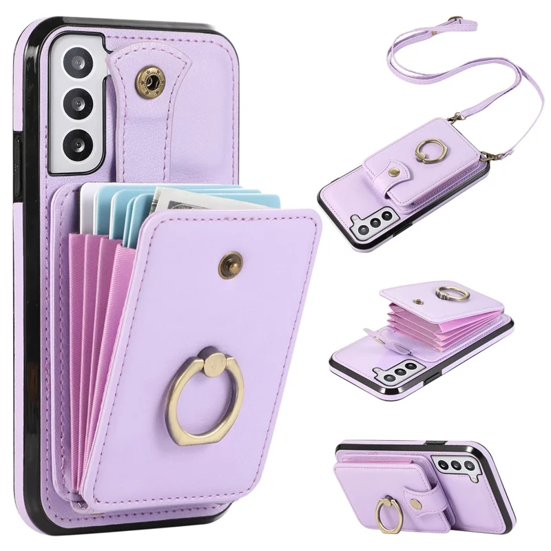For Samsung Galaxy S23+ Case RFID Blocking Mobile Phone Cover Kickstand TPU+PU Leather Shell - Purple