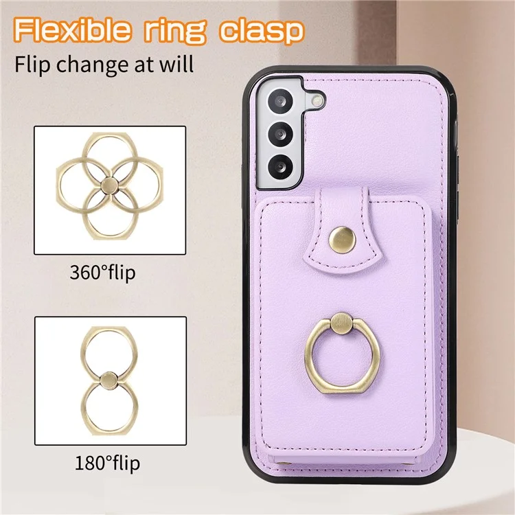 For Samsung Galaxy S23+ Case RFID Blocking Mobile Phone Cover Kickstand TPU+PU Leather Shell - Purple