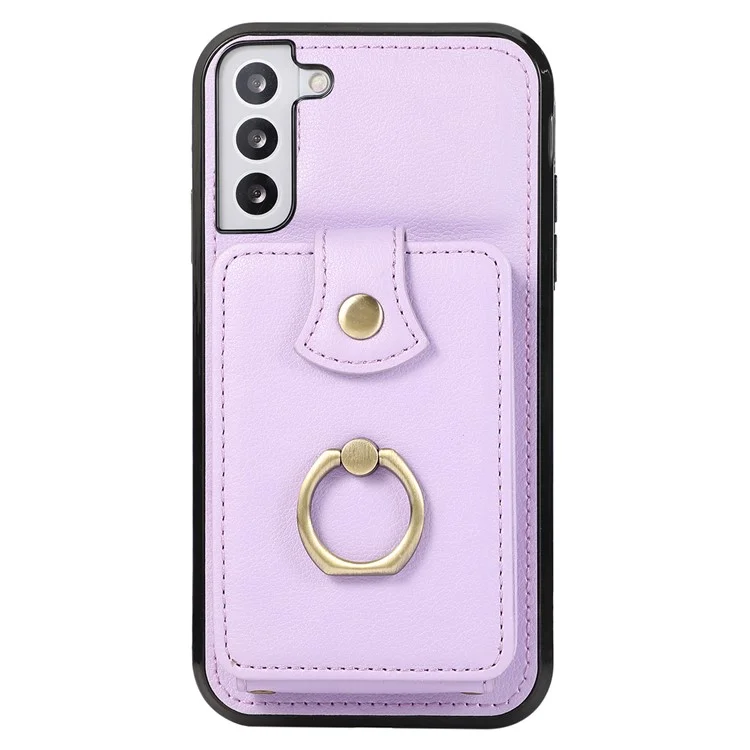 For Samsung Galaxy S23+ Case RFID Blocking Mobile Phone Cover Kickstand TPU+PU Leather Shell - Purple