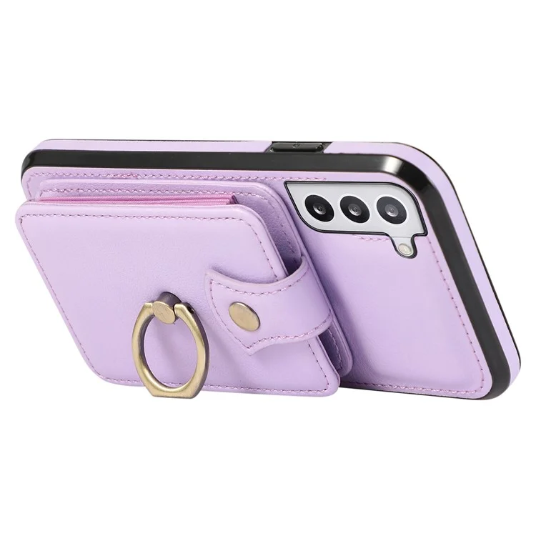 For Samsung Galaxy S23+ Case RFID Blocking Mobile Phone Cover Kickstand TPU+PU Leather Shell - Purple