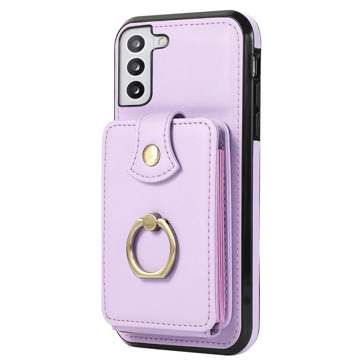 For Samsung Galaxy S23+ Case RFID Blocking Mobile Phone Cover Kickstand TPU+PU Leather Shell - Purple