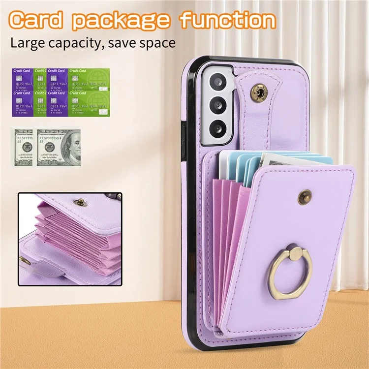 For Samsung Galaxy S23+ Case RFID Blocking Mobile Phone Cover Kickstand TPU+PU Leather Shell - Purple