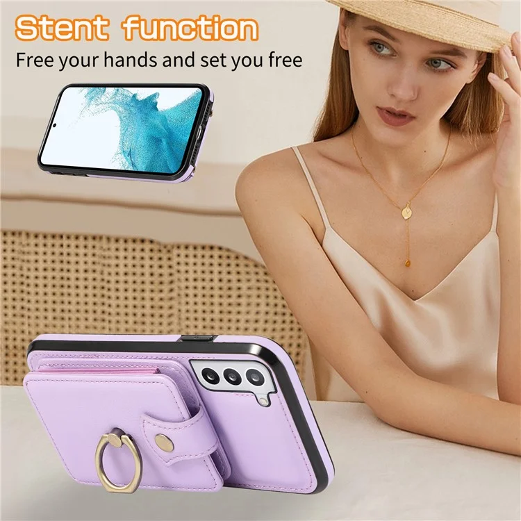 For Samsung Galaxy S23+ Case RFID Blocking Mobile Phone Cover Kickstand TPU+PU Leather Shell - Purple