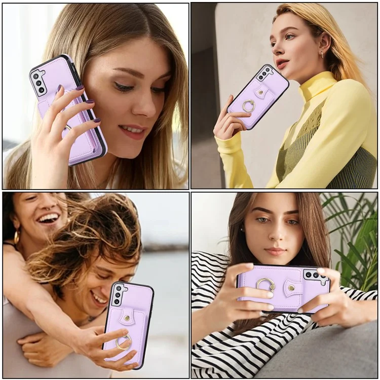 For Samsung Galaxy S23+ Case RFID Blocking Mobile Phone Cover Kickstand TPU+PU Leather Shell - Purple