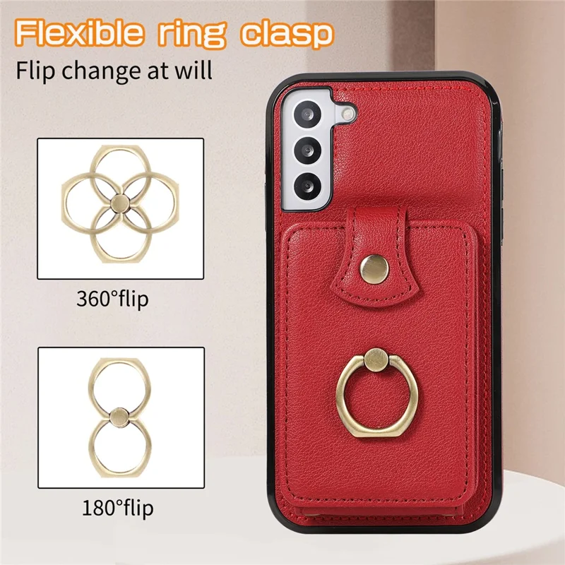 For Samsung Galaxy S23+ Case RFID Blocking Mobile Phone Cover Kickstand TPU+PU Leather Shell - Red