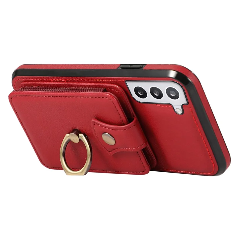 For Samsung Galaxy S23+ Case RFID Blocking Mobile Phone Cover Kickstand TPU+PU Leather Shell - Red