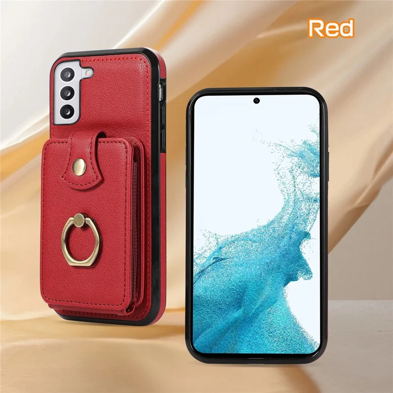For Samsung Galaxy S21+ 5G Case TPU+PU Leather RFID Blocking Card Holder Phone Cover - Red