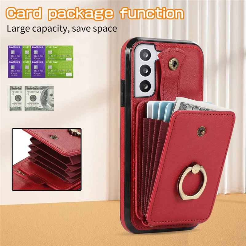 For Samsung Galaxy S21+ 5G Case TPU+PU Leather RFID Blocking Card Holder Phone Cover - Red
