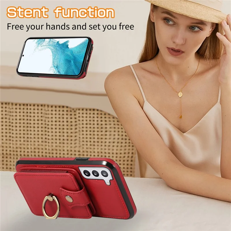 For Samsung Galaxy S21+ 5G Case TPU+PU Leather RFID Blocking Card Holder Phone Cover - Red