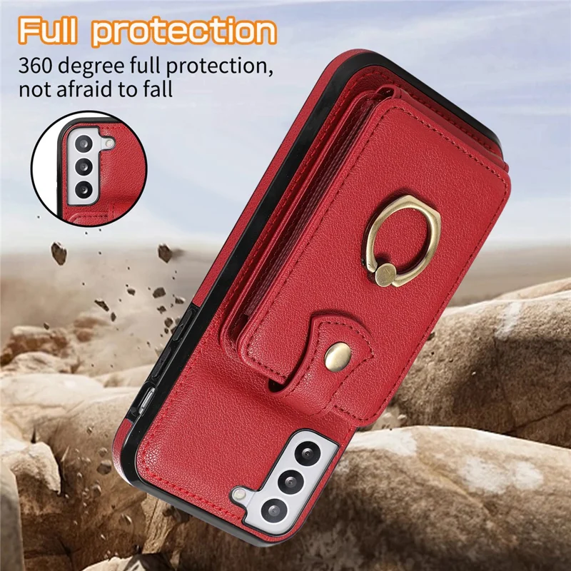 For Samsung Galaxy S21+ 5G Case TPU+PU Leather RFID Blocking Card Holder Phone Cover - Red
