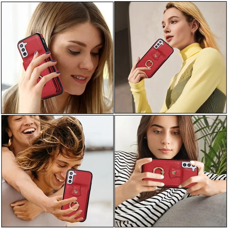 For Samsung Galaxy S21+ 5G Case TPU+PU Leather RFID Blocking Card Holder Phone Cover - Red