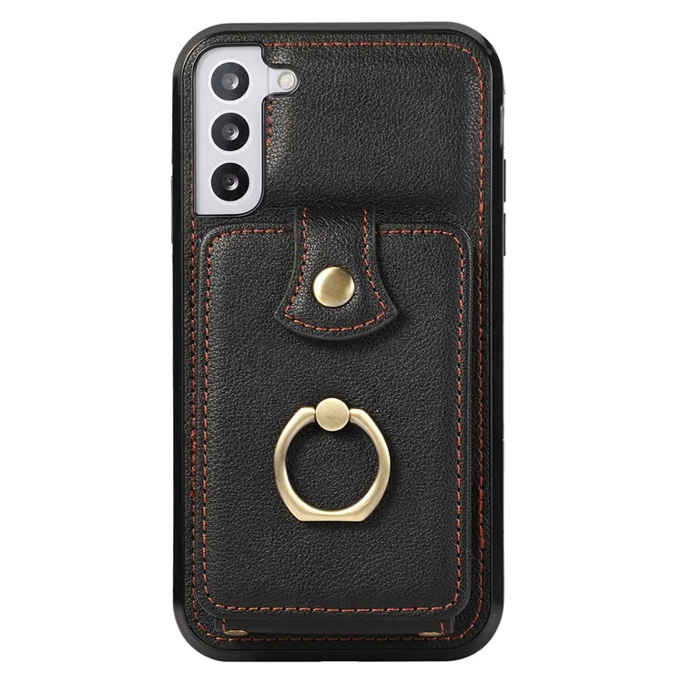 For Samsung Galaxy S22 5G Case RFID Blocking Kickstand Mobile Phone Cover TPU+PU Leather Phone Shell - Black