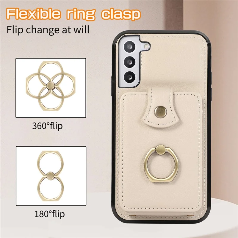 For Samsung Galaxy S22 5G Case RFID Blocking Kickstand Mobile Phone Cover TPU+PU Leather Phone Shell - Beige