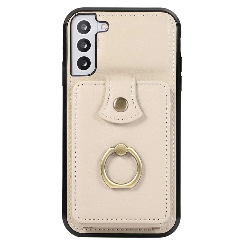 For Samsung Galaxy S22 5G Case RFID Blocking Kickstand Mobile Phone Cover TPU+PU Leather Phone Shell - Beige