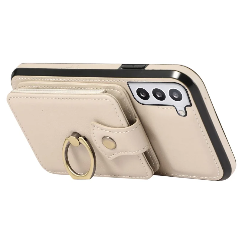 For Samsung Galaxy S22 5G Case RFID Blocking Kickstand Mobile Phone Cover TPU+PU Leather Phone Shell - Beige