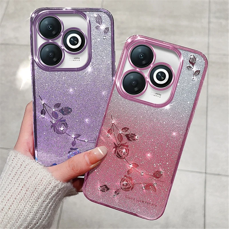 KADEM For Infinix Smart 8 4G / TECNO Spark Go 2024 4G Case Rhinestone Decor Gradient TPU Cover - Blue