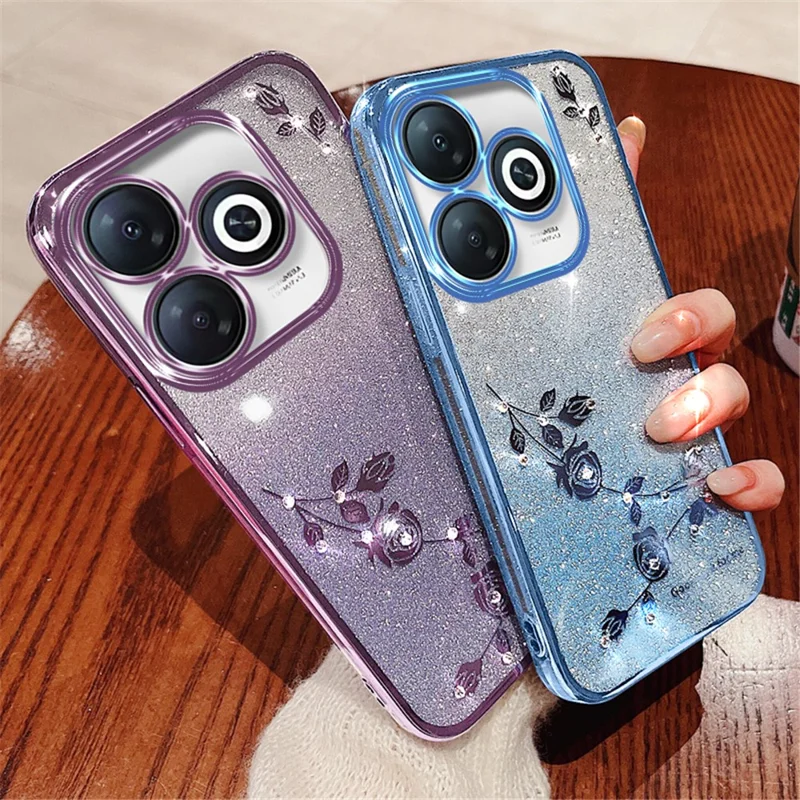 KADEM For Infinix Smart 8 4G / TECNO Spark Go 2024 4G Case Rhinestone Decor Gradient TPU Cover - Blue